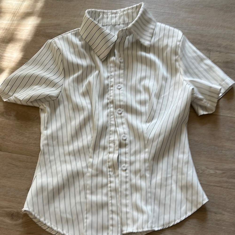 White Striped Short Sleeve Shirt